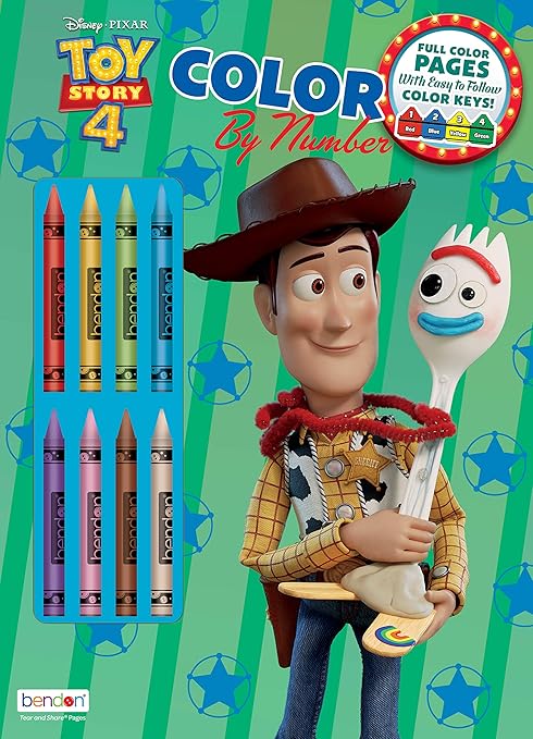 Amazon Com Toy Story Disney 4 32 Page Color By Number Activity Book With 8 Crayons 45662 Bendon Toys Games