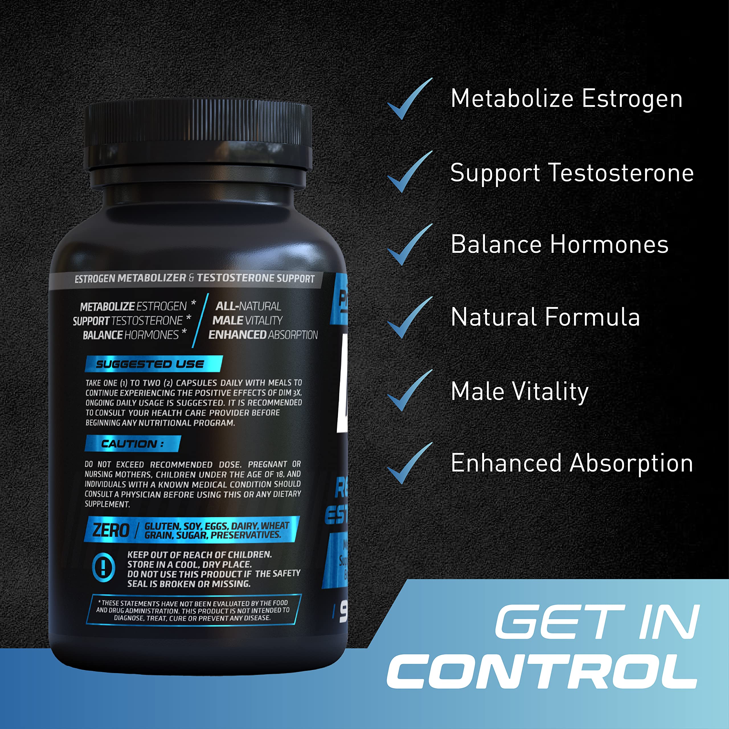 DIM 3X 200mg Supplement | Dim Estrogen Blocker for Men & Aromatase Inhibitor | Men’s Hormone Balance & Fitness Booster Supplement | 90 Capsules