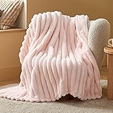 Bedsure Twin Blanket for Couch - 350GSM Super GentleSoft Cozy Blankets for Women, Cute Small Fleece Throws for Girls, Pink，60x80 Inches, Wider Striped Design