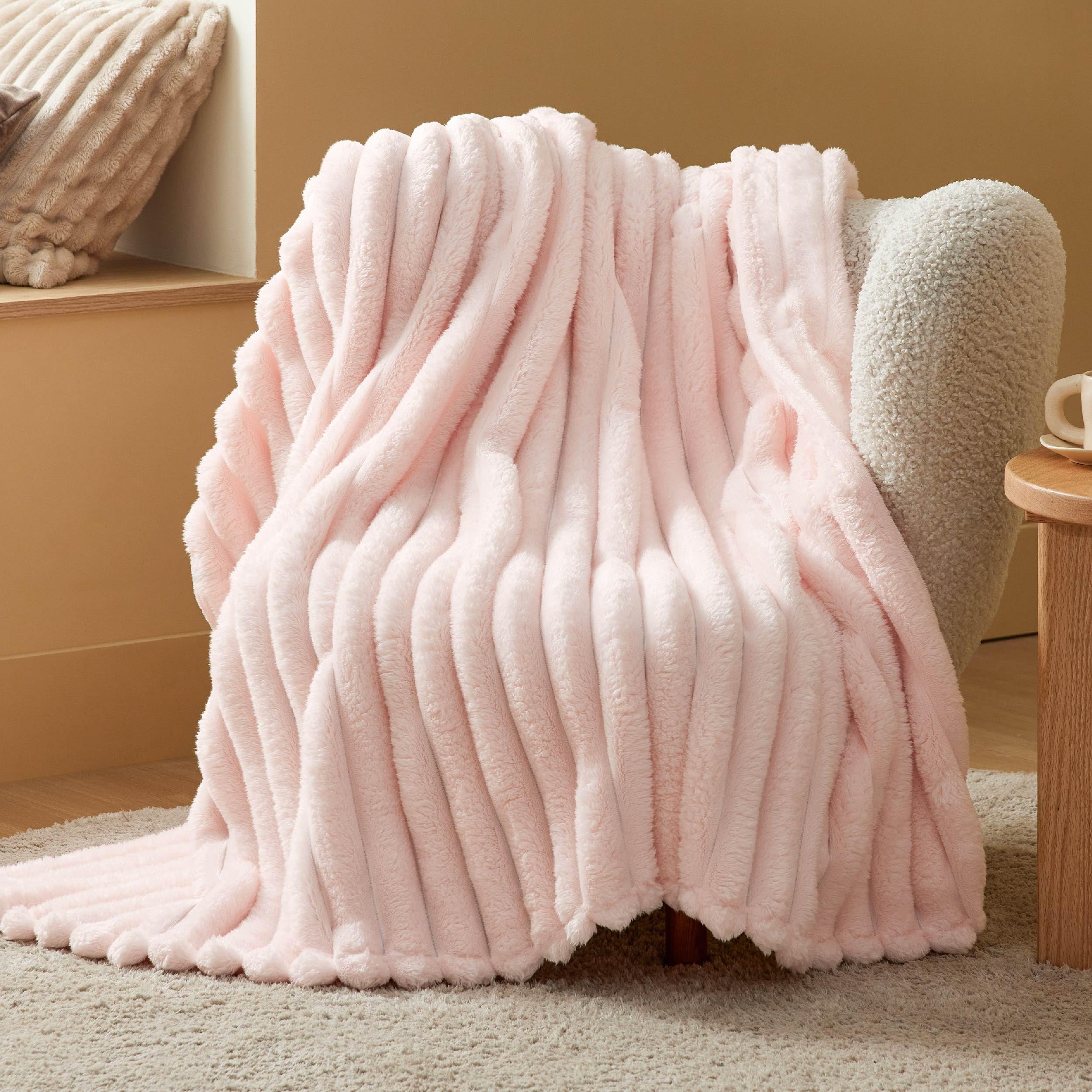 Photo 1 of Bedsure Pink Throw Blanket for Couch - Super GentleSoft Cozy Blankets for Women, Cute Small Fleece Throws for Girls,50x60 Inches, Wider Striped Design?Pink Christmas Decor