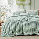 Bedsure Queen Comforter Set - GentleSoft™ 3 Pieces Fluffy Double-Side Fleece Comforter Set, Cozy Striped Room Decor Aesthetic, Luxury Sage Green Bedding Queen Size with 2 Pillowcases, 90x90 Inches