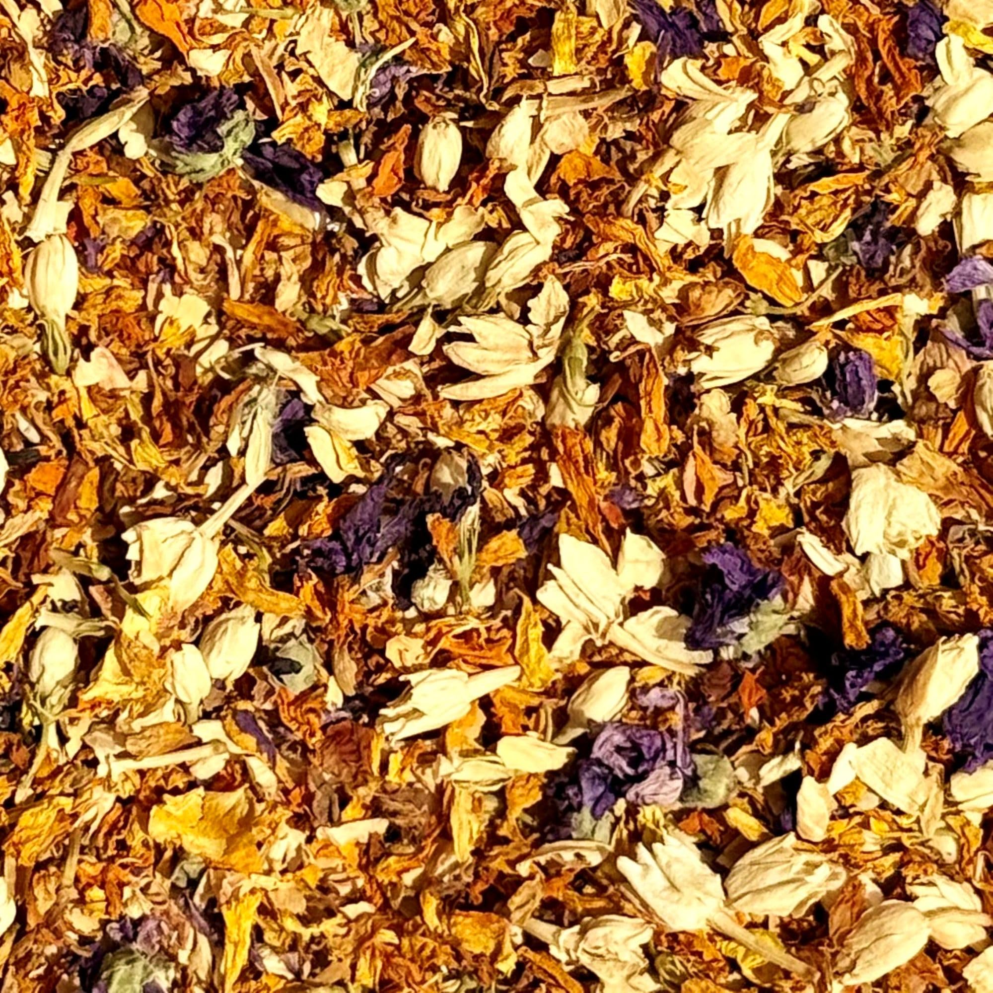 Natural Petal Confetti - 1 Litre - 'African Dream' mix of Orange Marigold, Cream Jasmine and Purple Mallow Flower -Biodegradable (329)