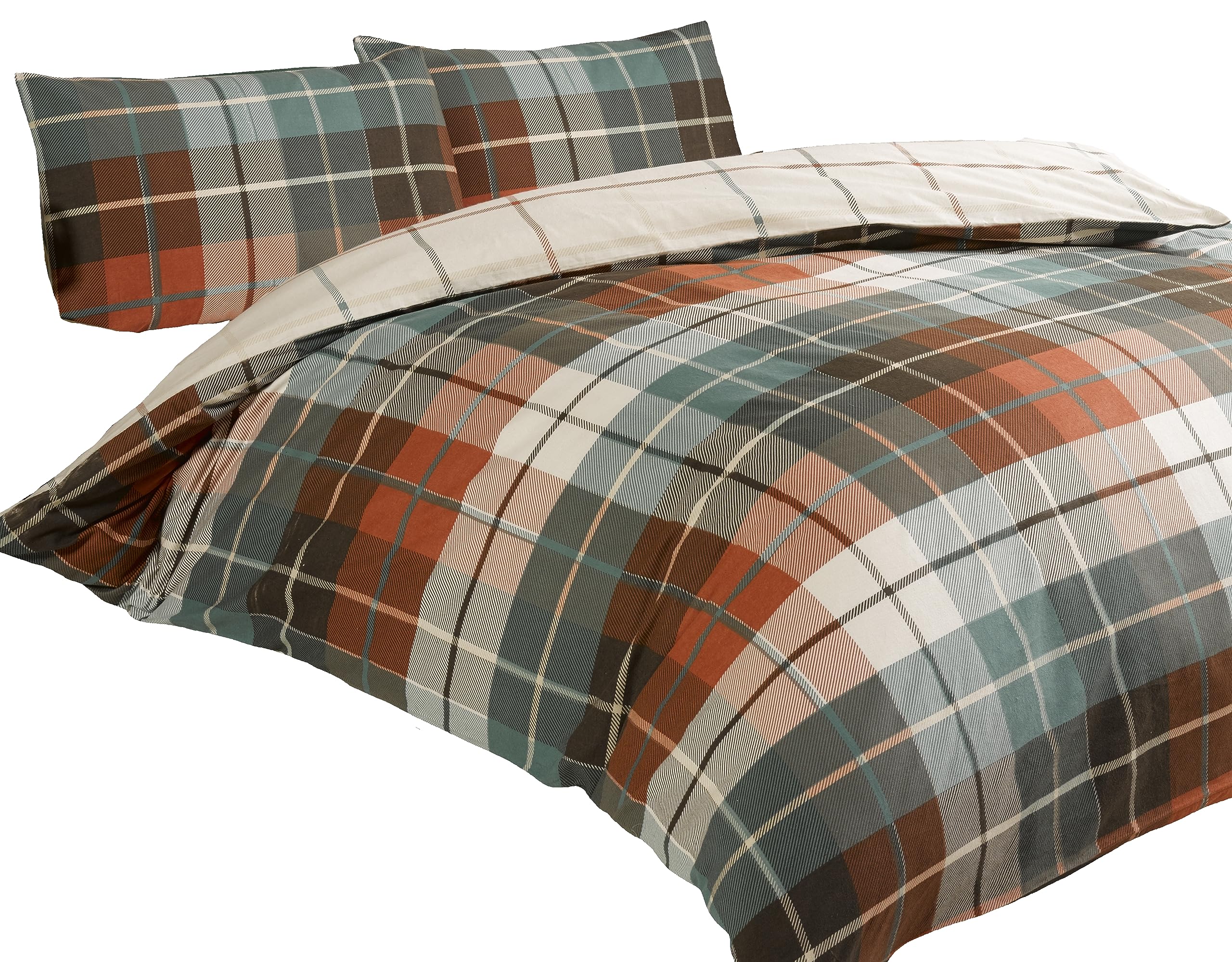 Rapport Lomond Check 100 Percent Brushed Cotton Duvet Set, Terracotta, Single