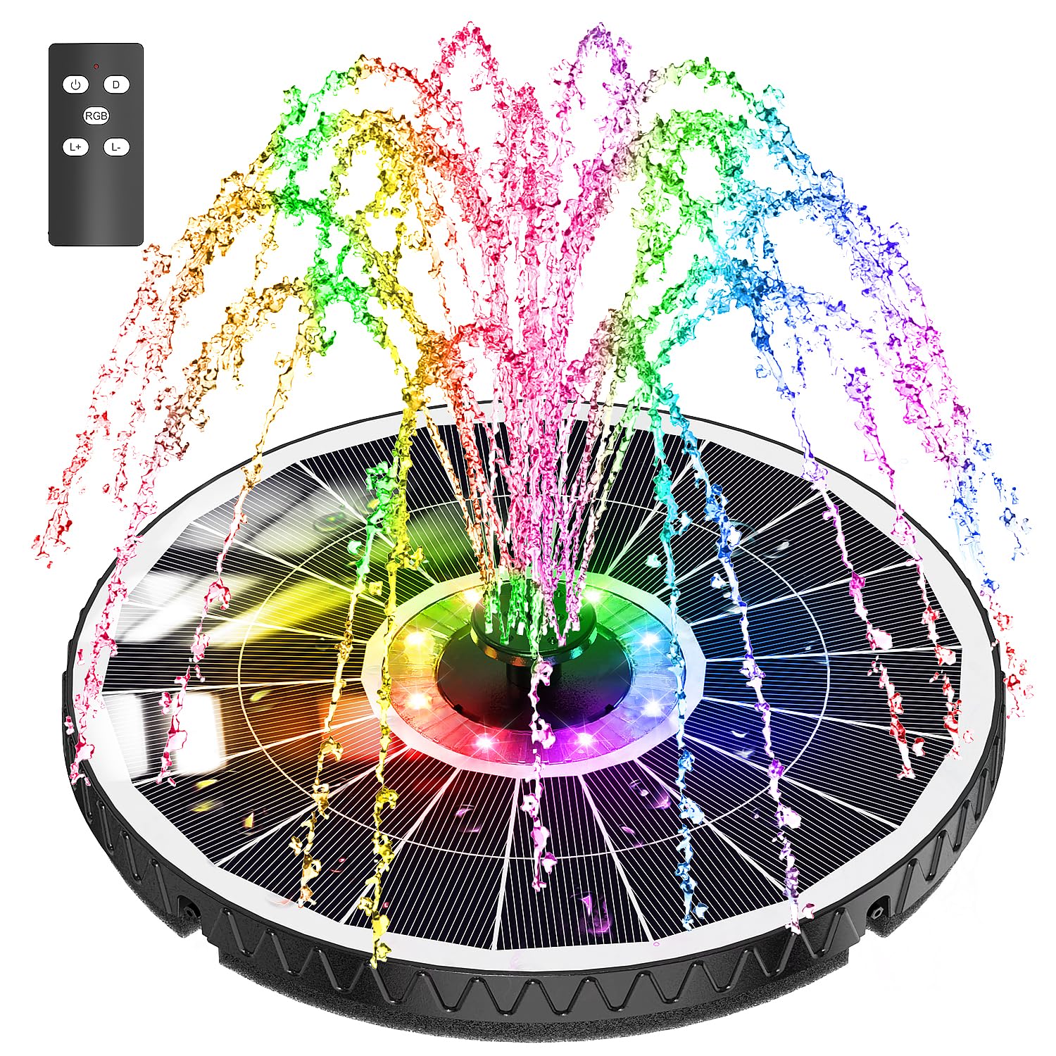 Photo 1 of SZMP Solar Fountain 2025 Upgraded, 6W Remote Bird Bath Fountain, 4000mAh Solar Water Fountain Pump with 7 Nozzles & 4 Fixers, Colorful Lights for Garden, Pond, Pool, Outdoor-Adjust Water Height