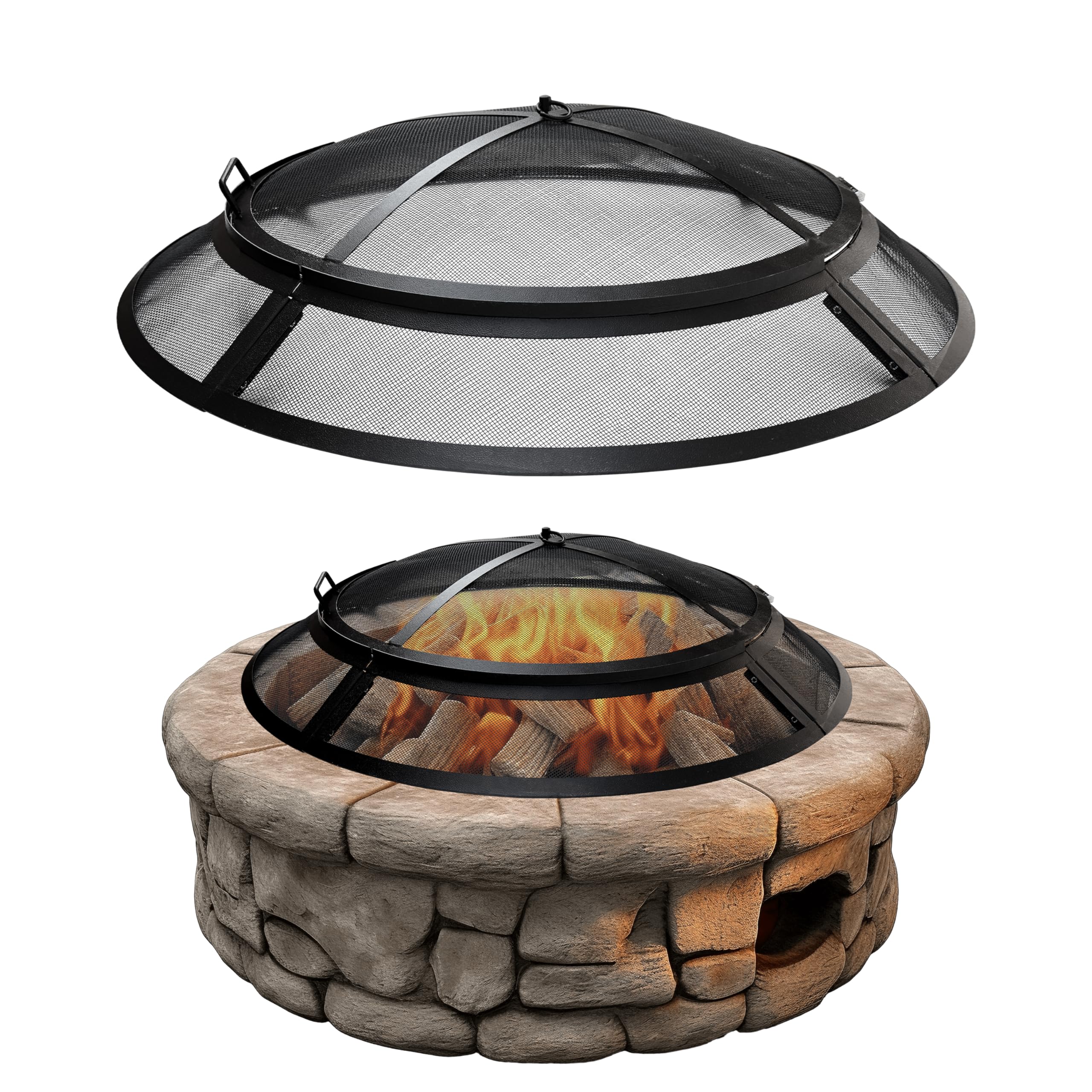 Photo 1 of FEBTECH - Fire-Pit Screen 40 inch Round Heavy Duty Outdoor fire-Pit Screen Round with Hook for Easy to Lift Spark Screen for Fire-Pit Ring, Firepit Replacement Screen
