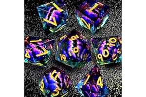 HAOMEJA DND Resin Dragon Eye Dice Liquid Core Dice Set 7 PCS, Sharp Edges Dice Set Apply to Dungeons and Dragons Dice (Eye Purple Blue)