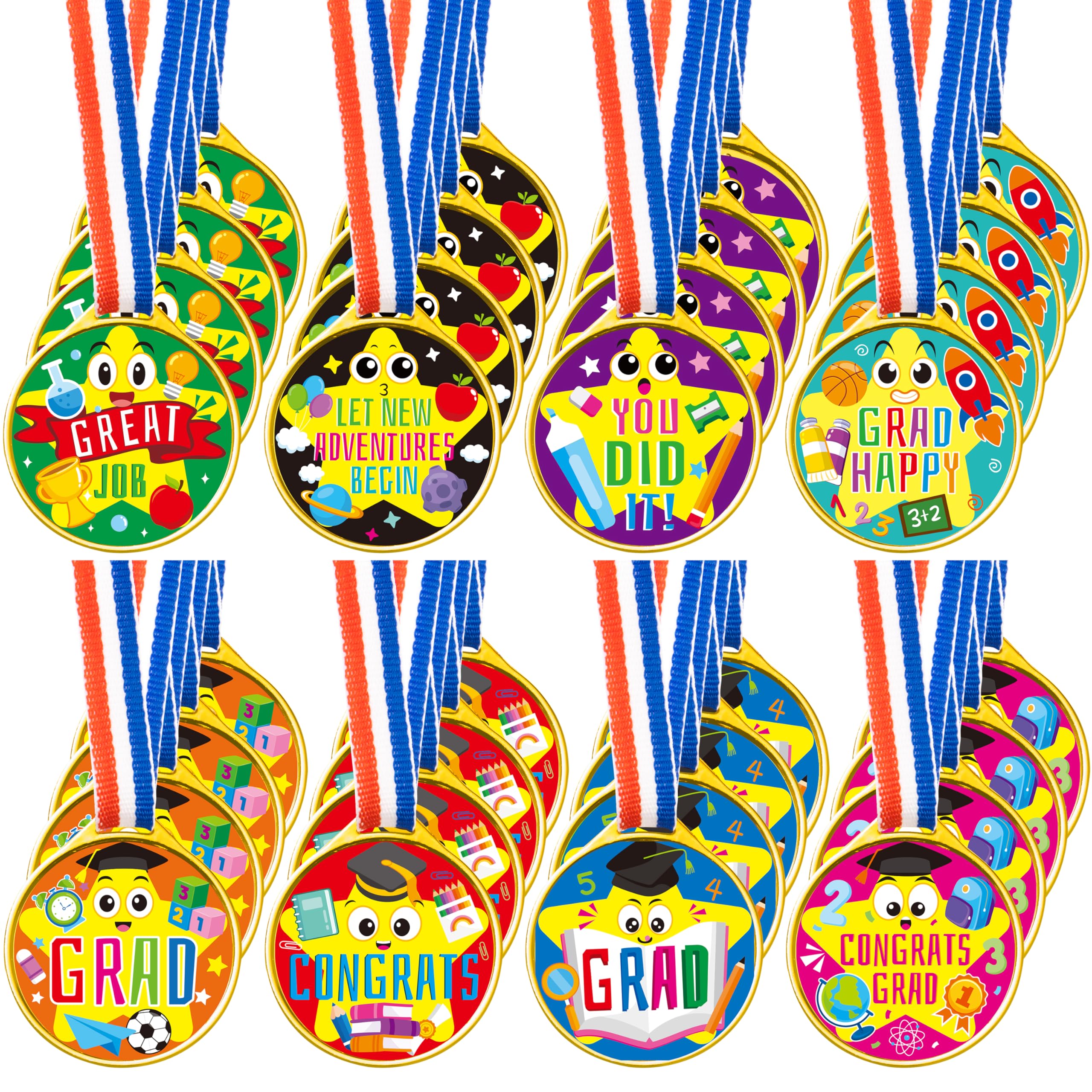 BeYumi Graduation Star Award Medals - 72Pcs Kindergarten Graduation Medals for Kids with Neck Ribbon Preschool Graduation Medals for Student Bulk Graduating Gift Party Favors Supplies Classroom Reward
