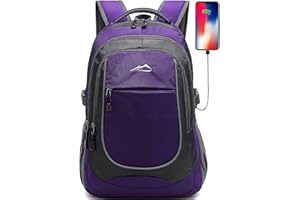 PROETRADE Backpack for College Sturdy Bookbag Travel Business with USB Charging Port Laptop compartment Chest Straps Anti Theft Night Light Reflective (Purple)