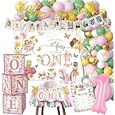 Aribra Fairy First Birthday Decorations - Floral Enchanted Fairy 1st Birthday Party Supplies, Include Balloon Box, Backdrop, Balloon Arch, Highchair Banner