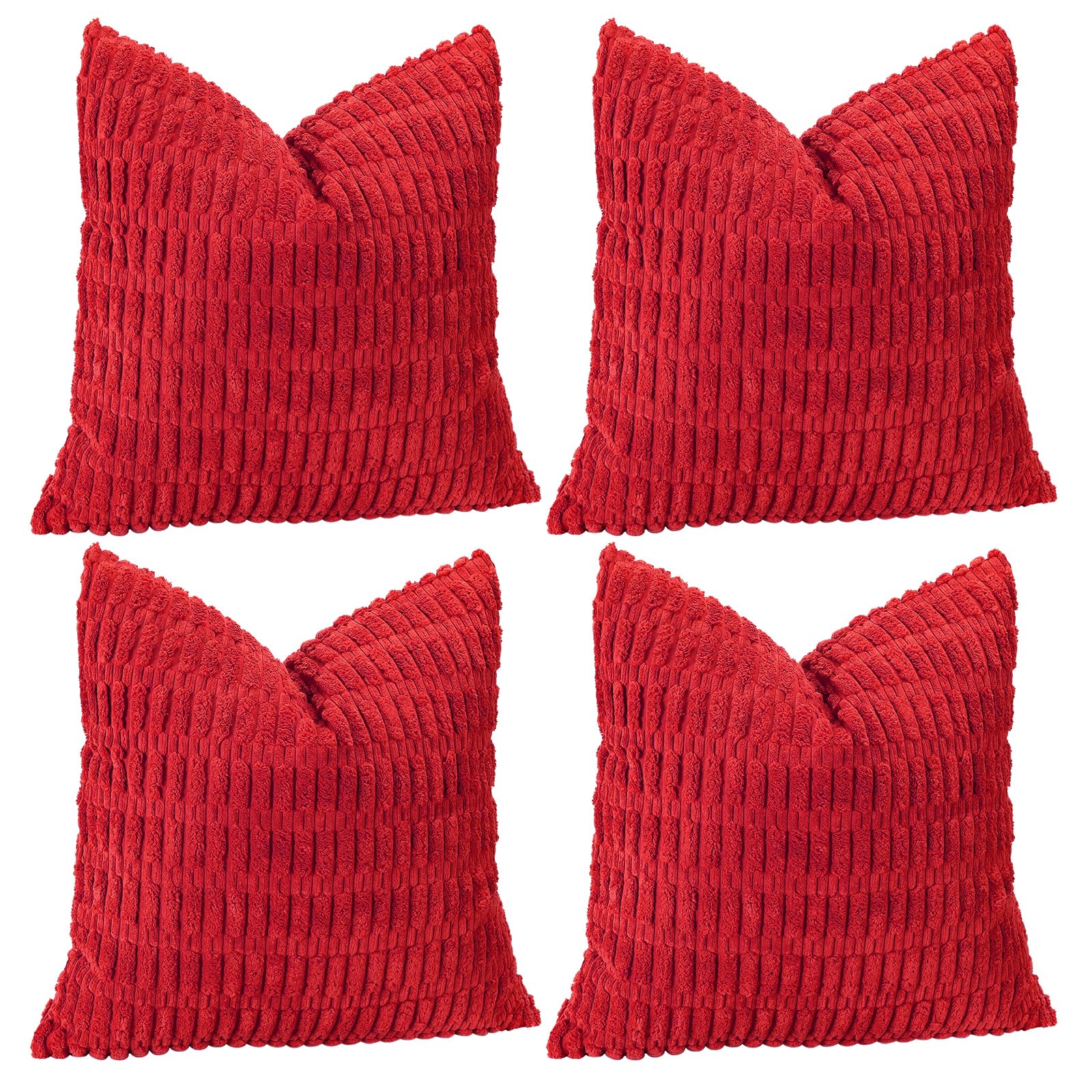 Sungeek Set of 4 Soft Corduroy Decorative Cushion Covers 45x45cm Square Striped Throw Pillow Covers 18x18 Inch for Sofa Couch Living Room Patio Farmhouse Boho Home Decor Pillowcases (Red)