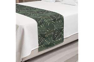 Ambesonne Tropical Bed Runner, Exotic Pattern of Monstera Leaves Hawaiian Plantation, Decorative Accent Bedding Scarf for Hotels Homes and Guestrooms, Queen, Grey Green
