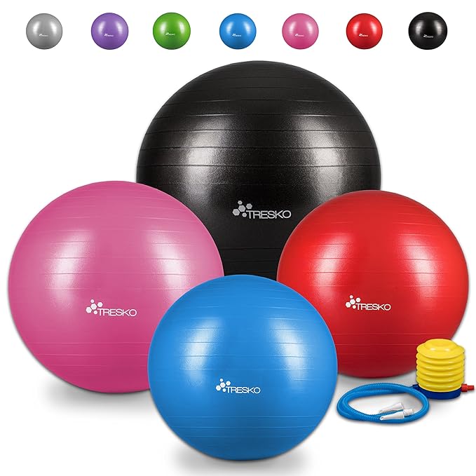 TRESKO® Anti-Burst Gymnastikball mit Luftpumpe 55cm 65cm 75cm 85cm | Sitzball | Yogaball | 300 kg