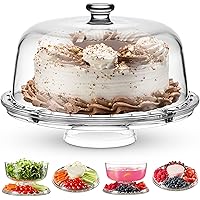 Godinger Cake Stand and Serving Plate Platter with Dome Lid, 6 in 1 Multi-Purpose Use, Italian Made Crystal Glass Footed Cake