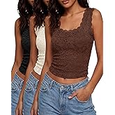 Cuffbow 3 Pack Lace Tank Tops for Women Square Neck Double Lined Floral Soft Camisole Summer Going Out Y2k Outfits Tops