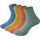 MAGIARTE Womens Athletic Cotton Mini Crew Socks Thick Cushioned Running Hiking Multi Sports Socks for Women 4 Pairs