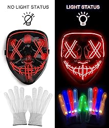 Halloween Mask Skeleton Gloves Set, Light Up Scary