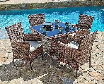 Amazon.com : SUNCROWN Outdoor Dining Set Brown Wicker Furniture 80 ...