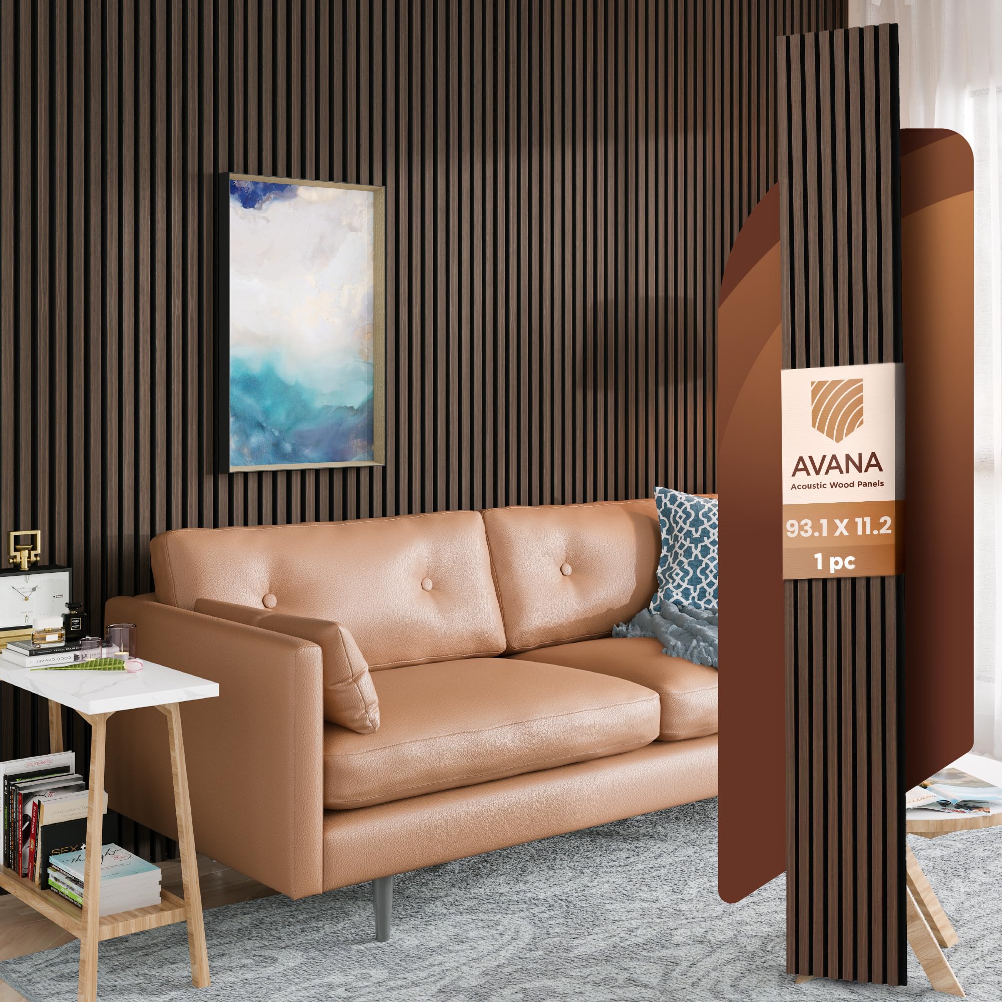 Photo 1 of Avana Acoustic Wood Wall Panels – 93.2x11.25 Inch Panels – Fits 94x12 Layout – Dark Walnut Acoustic Panel 1 PC – Wall Panel for Interior Wall Decor for Homes, Offices – Durable Wood Panel for Wall