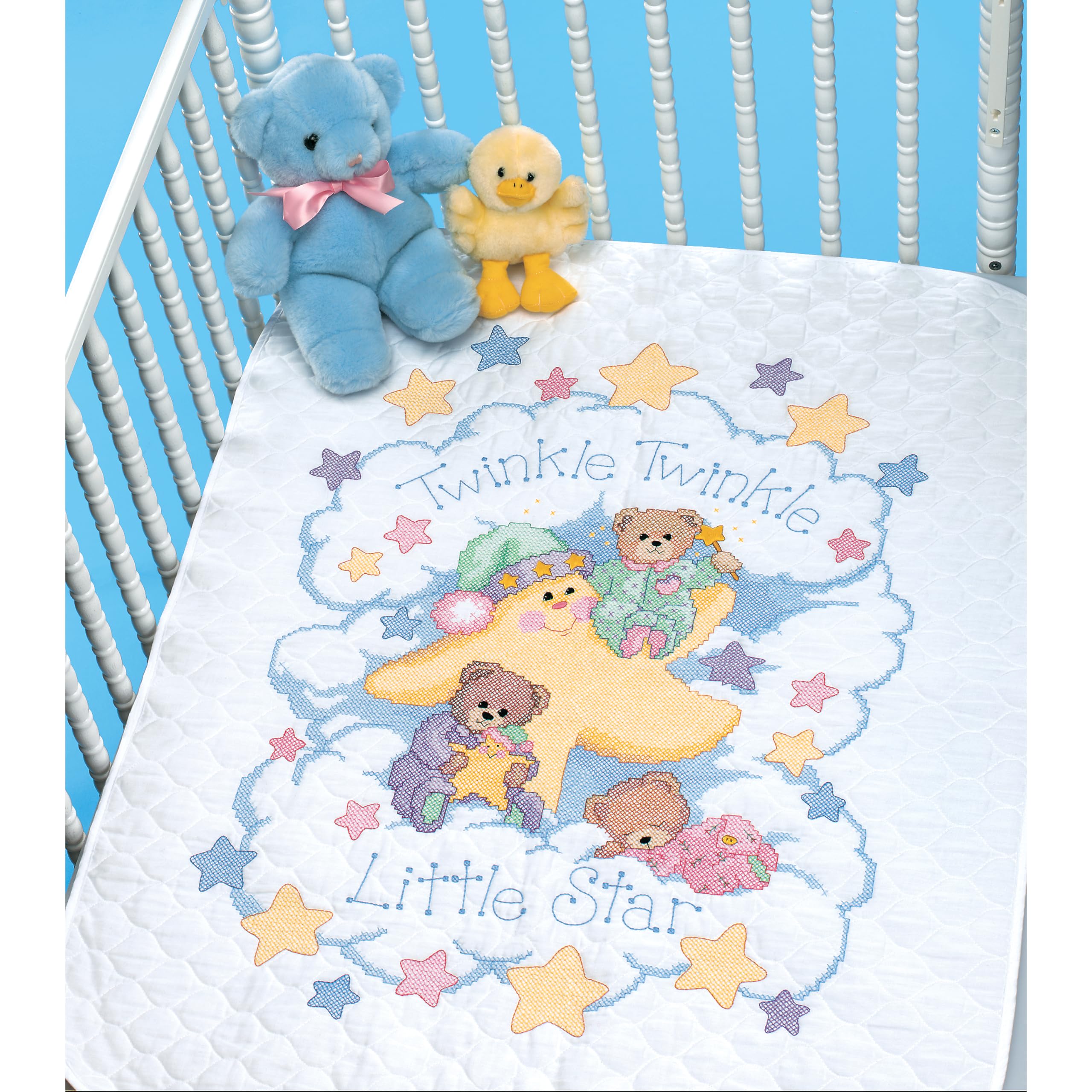 Dimensions 3171 Twinkle Twinkle Twinkle Quilt Stamped Cross Stitch Kit, 34'' W x 43'' H White