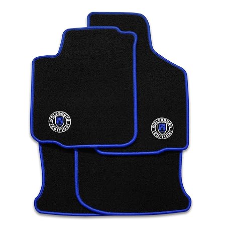 Eight Tec Handelsagentur ETQ300WOB0230 Fußmatten mit Bestickung Wolfsburg Edition Velours Schwarz in Royalblau