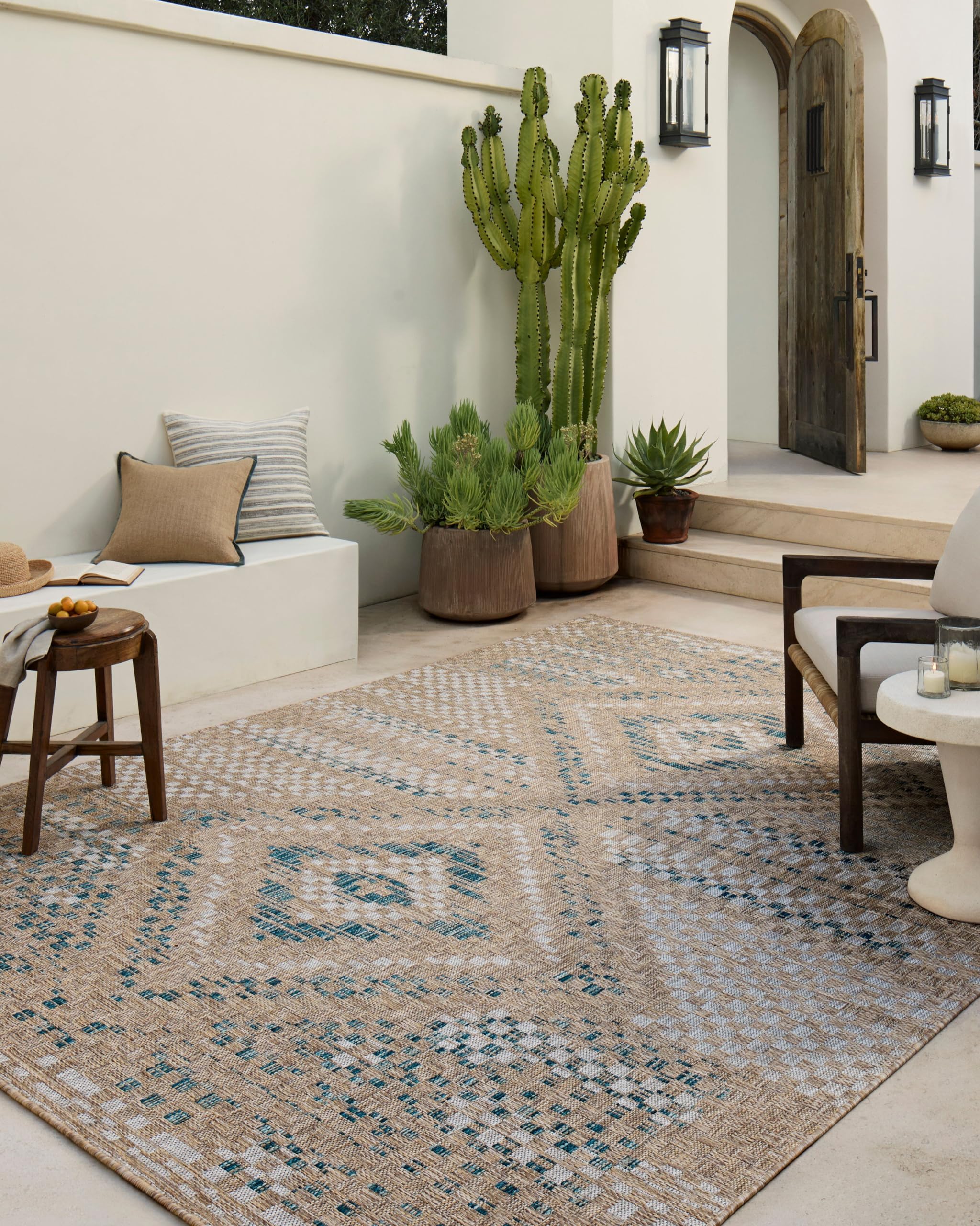 Photo 1 of ****MINOR CREASES****Loloi Amber Lewis Topanga Collection TOP-04 Natural/Aqua 7'-10" x 10' Indoor/Outdoor Area Rug