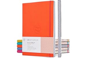 ZENART SUPPLIES Soft Cover Large B5 Dotted Journal - Enjoy Bullet Journaling with a 7x10-inch, Non-Bleed Thick 120gsm Paper, Dot Journal in Orange, Japanese Edge Motif - Faux Leather Lay Flat Dot Notebook