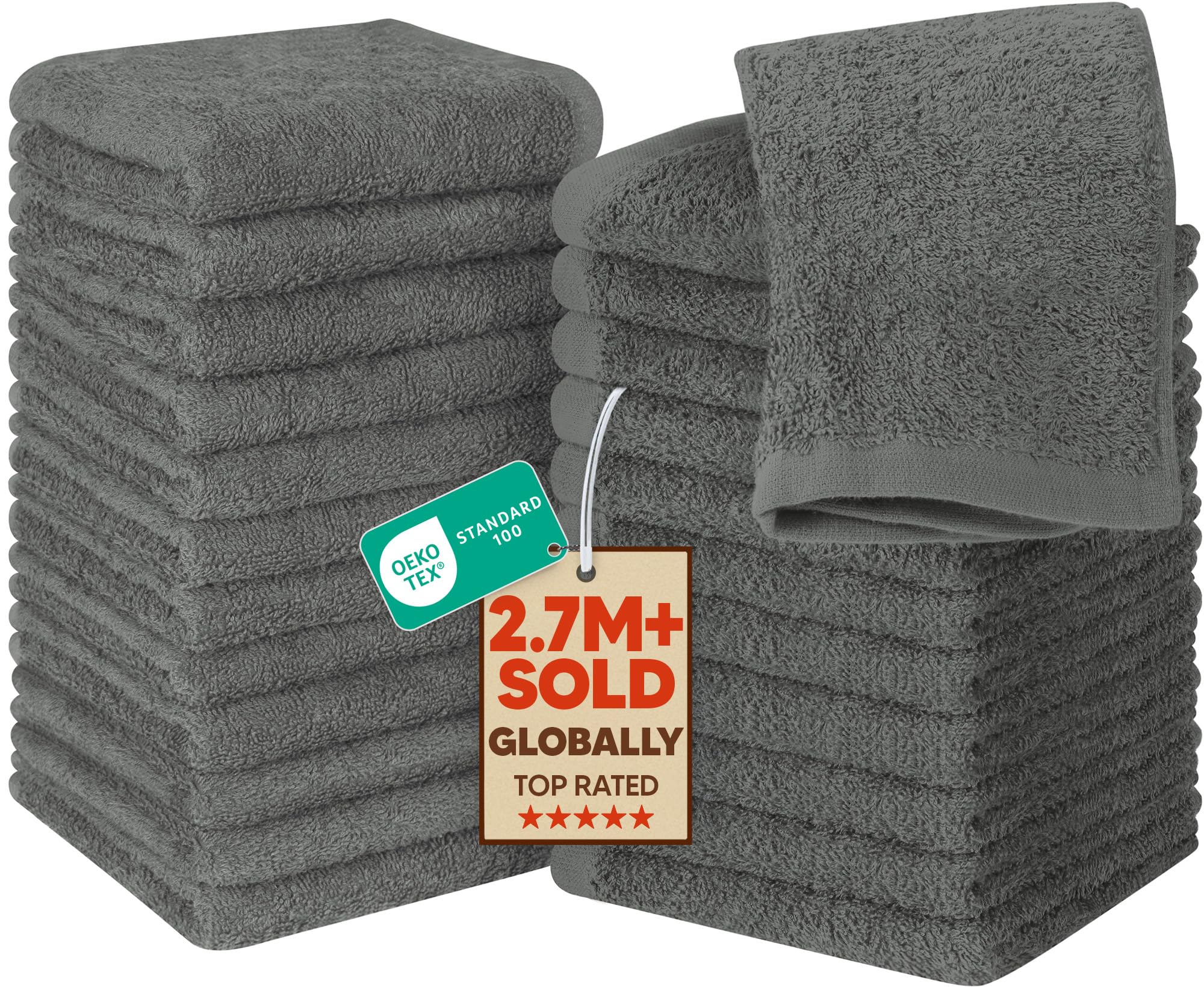 Utopia Towels - 24 Stück Seiftücher, 30x30 cm mit Aufhängeschlaufen, saugfähige Waschlappen zum Abwischen und Reinigen des Gesichts aus 100% Baumwolle (Grau)