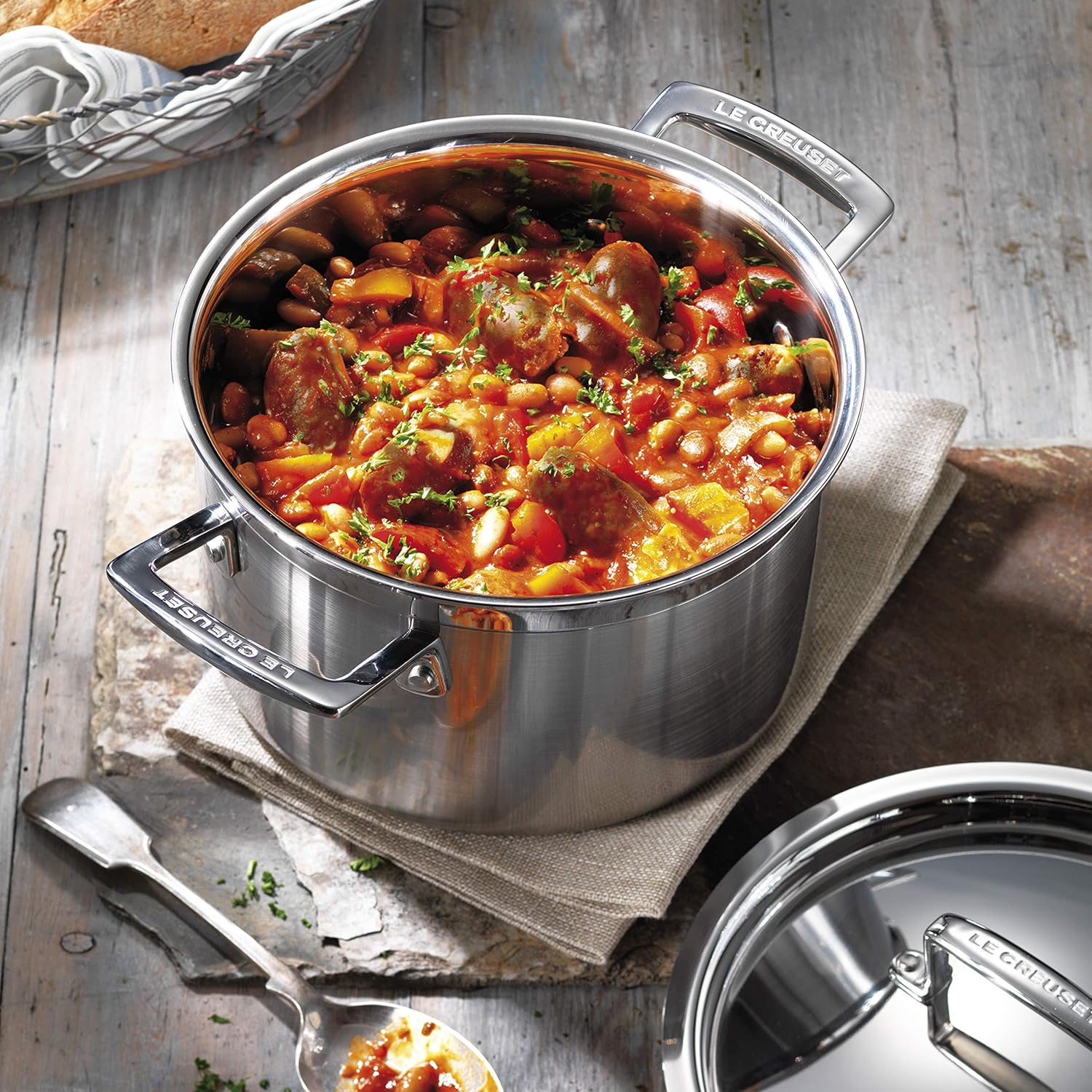 Le Creuset 3-Ply Stainless Steel Deep Casserole with Lid, 24 x 13.3 cm, 96200624001000, Silver, 24 cm - Image 5