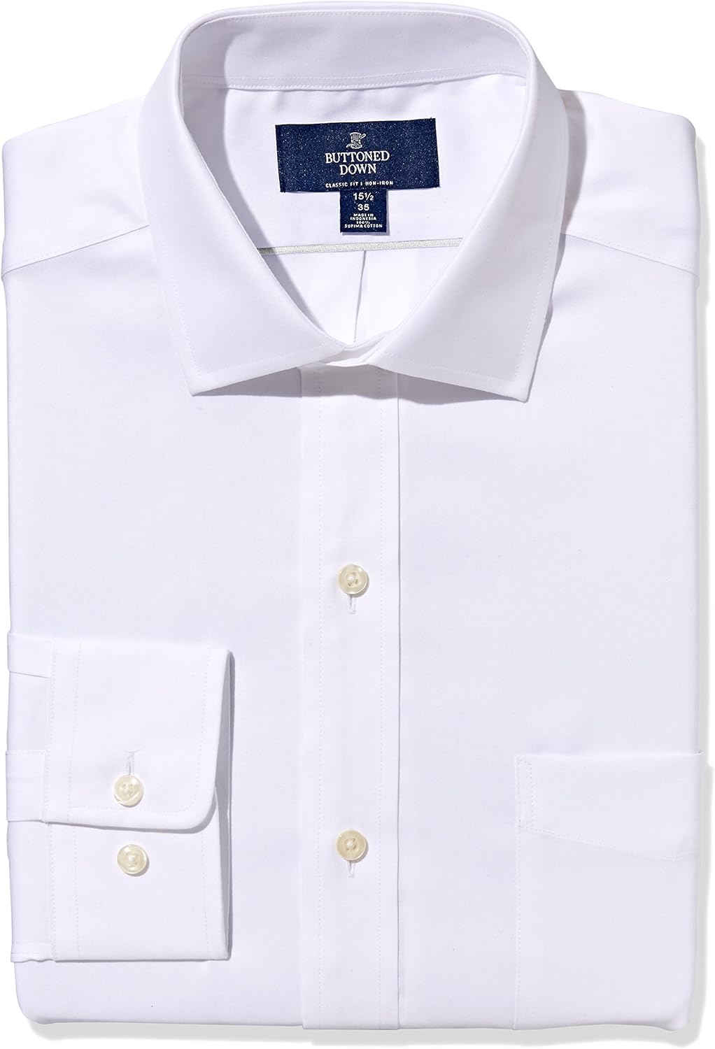 Buttoned Down Men's Classic-fit Solid Non-Iron Dress Shirt Pocket Spread Collar: Clothing
