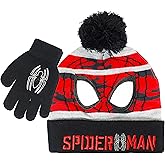Marvel Spider-Man Kid’s Winter Hat and Snow Gloves for Boys and Toddlers, 2 Pc. Set, Pom-Pom Beanie with Warm Mittens