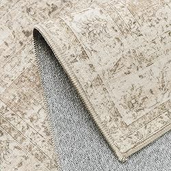 WondRg 5x7 Washable Beige Vintage Area Rug for