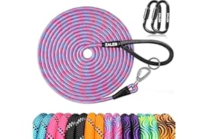 ZALER Long Dog Leash, 50 feet 30ft 20ft 15ft 10ft Dog Training Lead, Heavy Duty Check Cord Recall Leash for Dogs Training, Playing, Camping, or Backyard (50FT, Blue Pink)