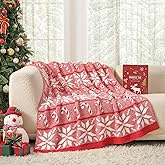 Snuggle Sac Christmas Snowflake Throw Blanket for Couch 50x60 inches, Ultra Soft Cozy Fuzzy Gift Throws, Reversible Fluffy Warm Decorative Blankets for Couch, Sofa and Bed for Xmas