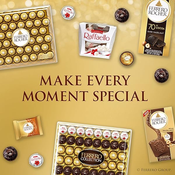 FERRERO ROCHER GOURMET HAZELNUT MILK CHOCOLATE VALENTINE’S DAY GIFT BOX, 42 INDIVIDUALLY WRAPPED CHOCOLATES FOR GIFTING, 18.5 OZ