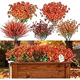 CEWOR 24 Bundles Orange Artificial Mums Flowers Fake Fall Plants for Outdoor Indoor, Fake Silk Daisy with Eucalyptus Leaves for Autumn Garden Front Door Porch Planter Patio Home Decor