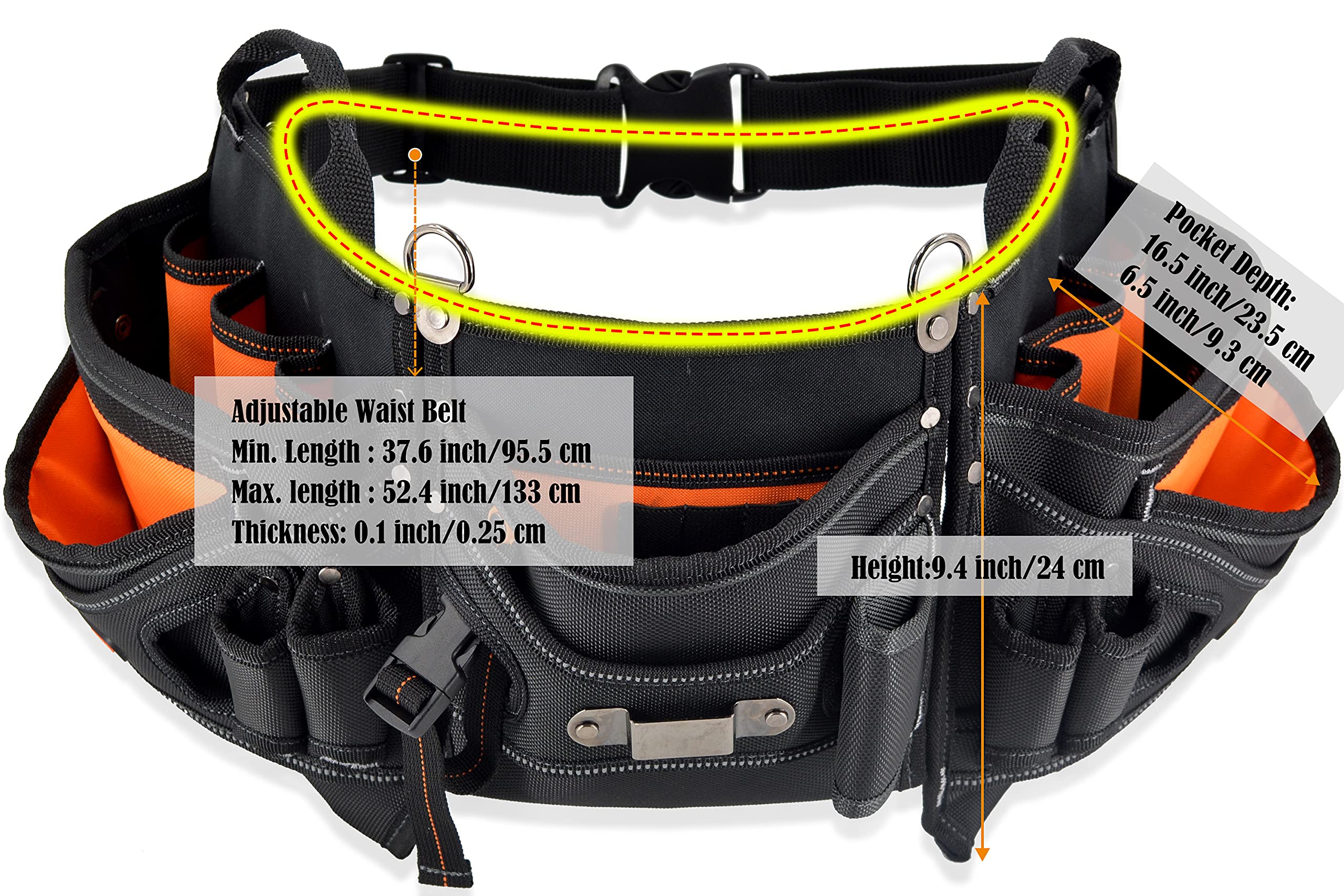 WELKINLAND 18-pocket Carpenter's Tool Belt - Construction & HVAC Tool Pouch for Men