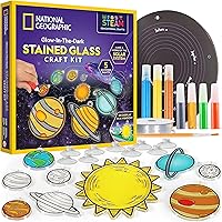 National Geographic Kids Window Art Kit - Stained Glass Solar System Arts & Crafts Kit with Glow in The Dark Planets, Suncatc