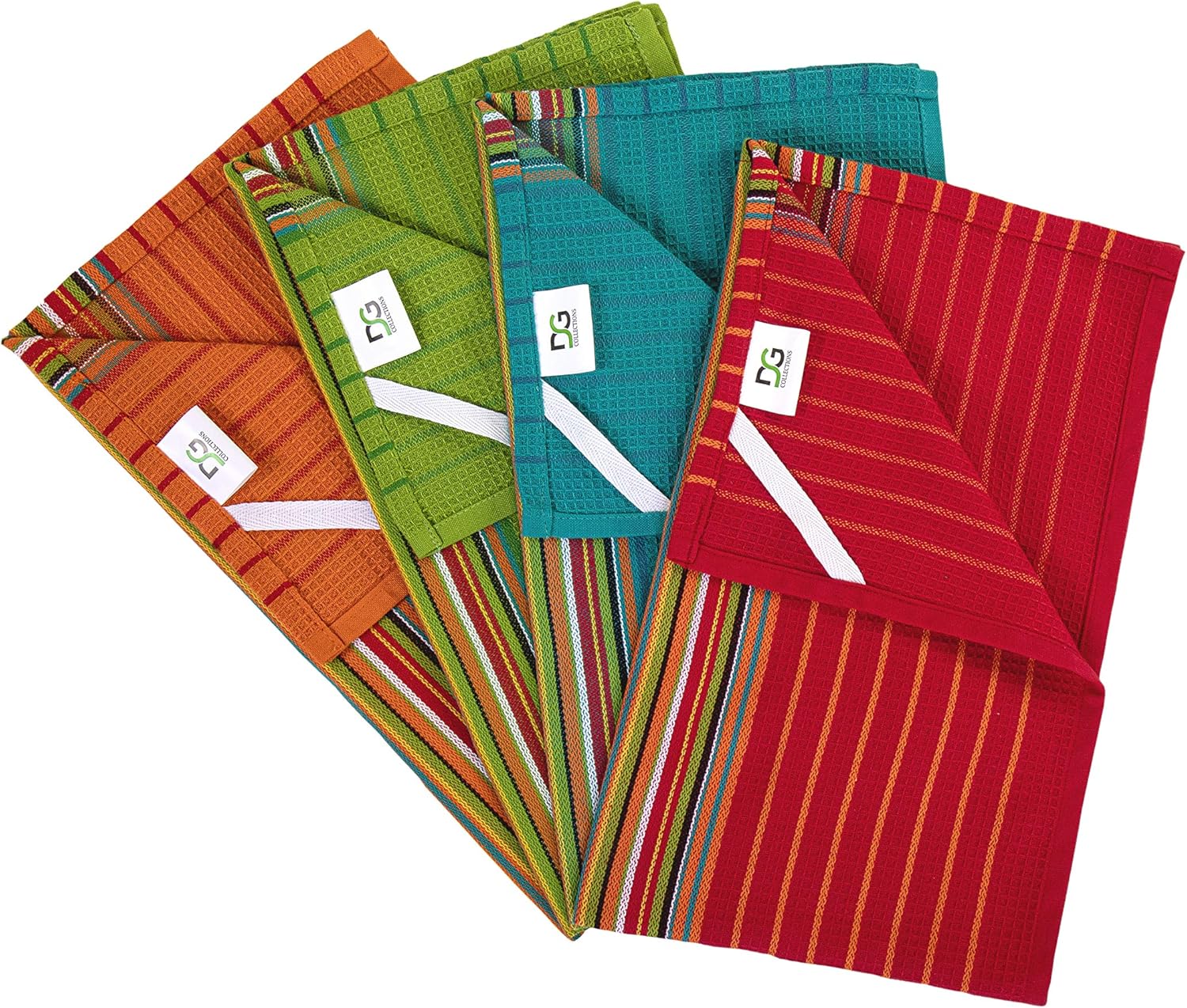 DG Collections Kitchen Dish Towels, 100% Natural Cotton, Set of 12 (16x28 Inches), Multi-Purpose Kitchen Towels, Very Soft, Highly Absorbent, Lint Free, Waffle Design Tea Towels for Kitchen Decor: Home & Kitchen
