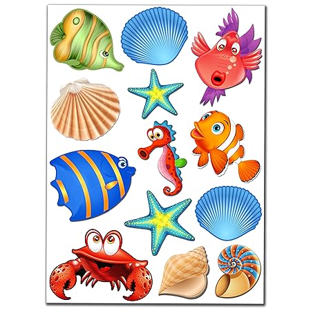Skino Wandsticker Set 13 Aufkleber Auflistung Vinyl Art Zimmer Dekoration Unterwasserwelt Kinderzimmer Badewanne Wandaufklebe