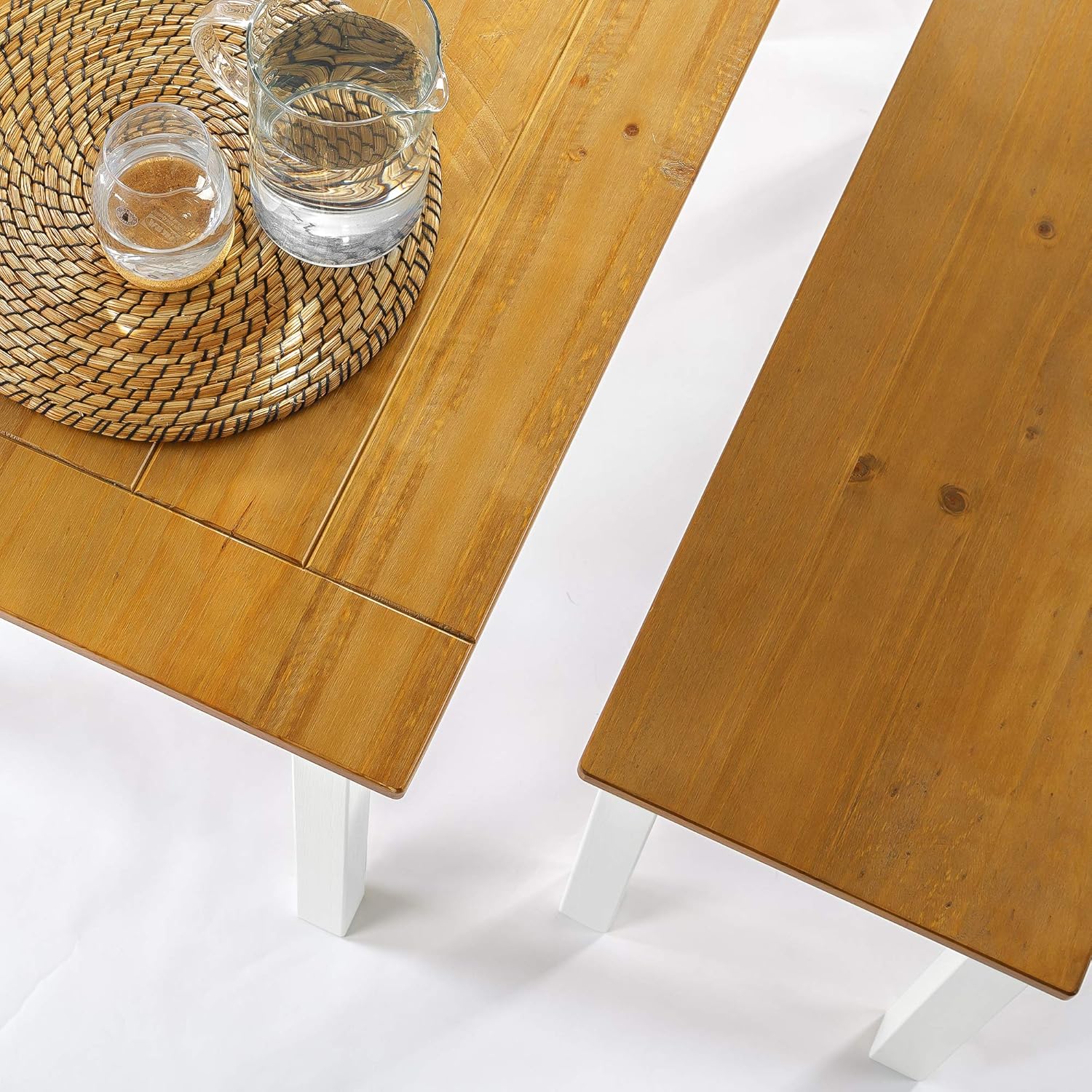 Zinus Becky Farmhouse Dining Table with Two Benches / 3 piece set - Tables