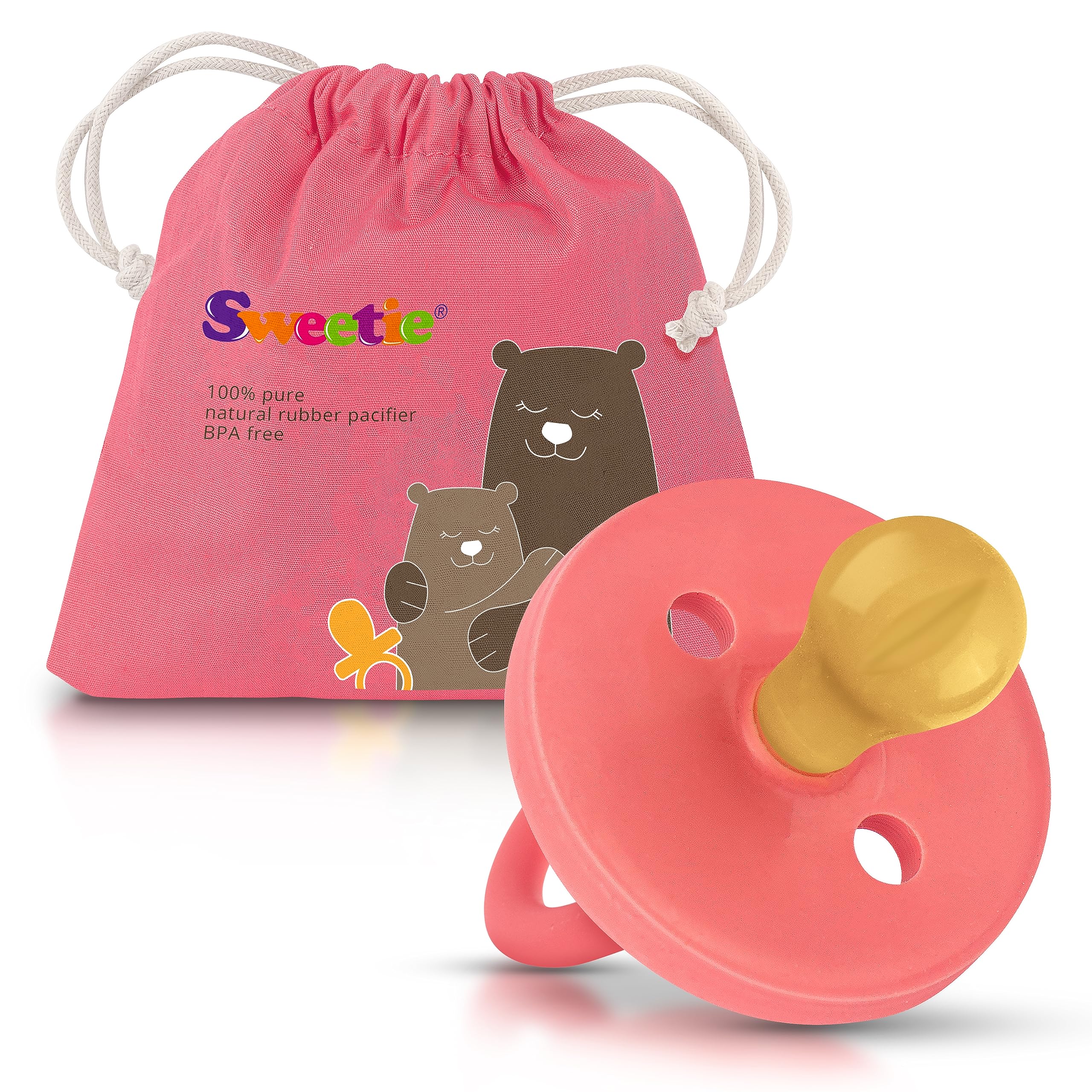 SWEETIE Natural Rubber Pacifier (6-12 Month, Pink)