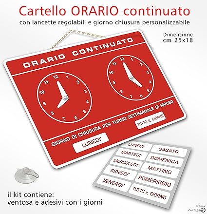 Cartello Orario Continuato Regolabile Apertura Negozio Studio Laboratorio Bar Rosso Amazon It Fai Da Te