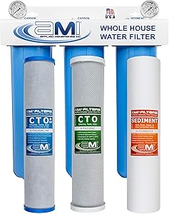 APPLIED MEMBRANES INC 3-Stage Whole House Water Filter System with 20-Inch Big Blue Sediment and Carbon Block Filters | Removes Sediment, Chlorine, Chloramine, Chemicals, Taste & Odor