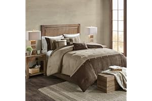 Madison Park Boone Cozy Comforter Set, Faux Suede, Deluxe Hotel Styling All Season Down Alternative Bedding Matching Shams, Decorative Pillow, Queen (90 in x 90 in), Rustic Brown 7 Piece