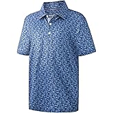 Boys Polo Shirt Short Sleeve Performance Dry Fit Stretch Funny Print Active Casual Collared Golf Shirts for Boy