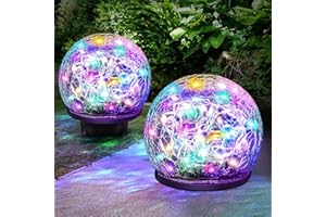Keevvon 2 Pack 60 LED Garden Solar Lights Outdoor Decorative, Colored Cracked Glass Solar Globe Lights, Upgraded Waterproof Multicolor Ball Lights for Yard Pathway Patio Lawn Outside Decor