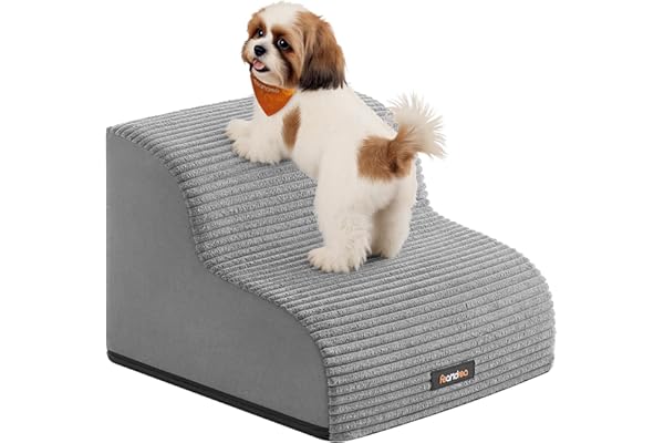 Feandrea 2-Step Dog Stairs, Dog Steps for Bed, Sofa, Waterproof Pet Stairs with Anti-Slip Designs, Gentle Slope, Removable Wa