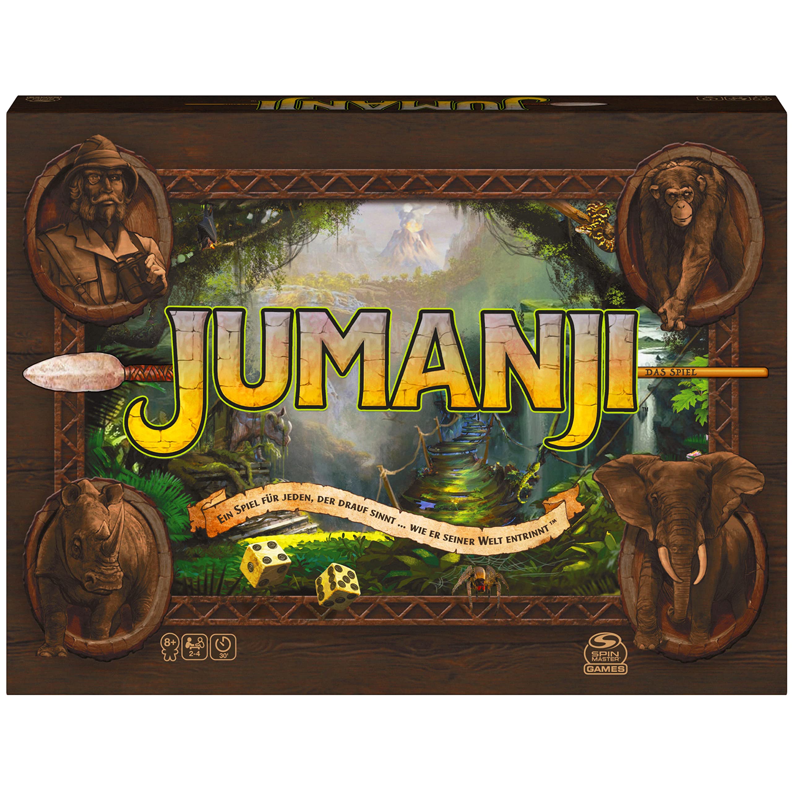 Spin Master 6062309 Board Game, Jumanji, for 2-4 People, Color Green, German Version