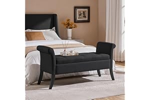 Yaheetech Ottoman with Storage, 52" Storage Ottoman Bench with Safety Hinge, Upholstered Bench with Seating for Bedroom, Living Room, Holds up to 661 lb, Black