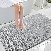 OLANLY Bathroom Rugs 47x32, Extra Soft Absorbent Chenille Bath Rugs, Rubber Backing Quick Dry, Machine Washable Bath Mats for Bathroom Floor, Tub and Shower, Home Decor Accessories, Light Grey